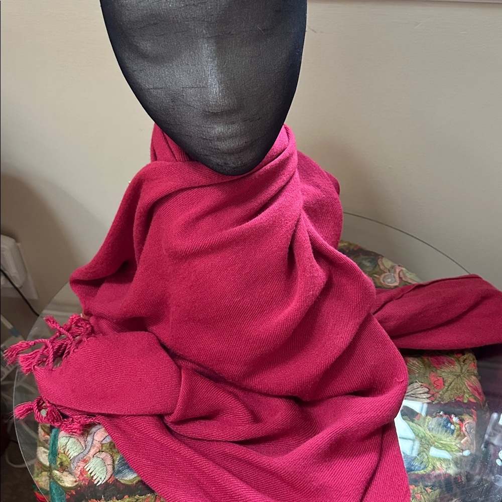 Cranberry Red Viscose Pashmina Shawl Wrap 62” x 24” + Fringe Lightweight Scarf